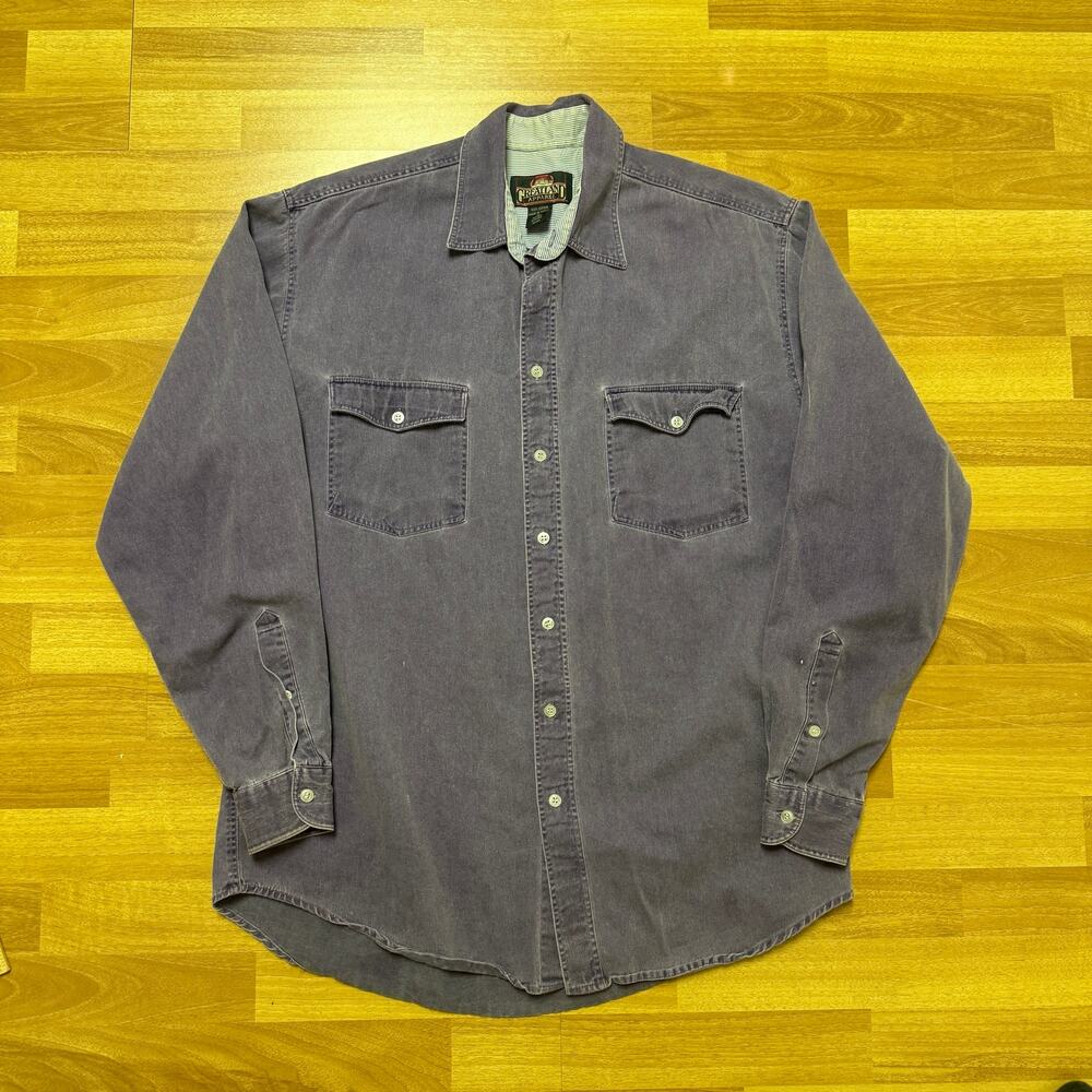 Men's Vintage Greatland Apparel Purple Denim Button Up Long Sleeve Shirt Sz LT